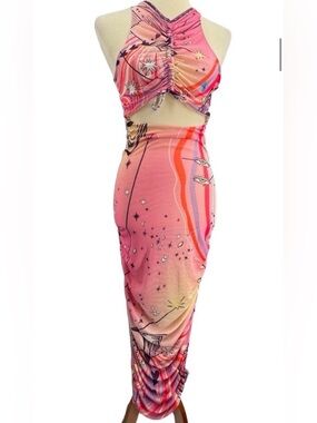 NWT Agua Bendita Dress Stormi Eter Ruched Cut Out Celestial Bodycon Size Medium